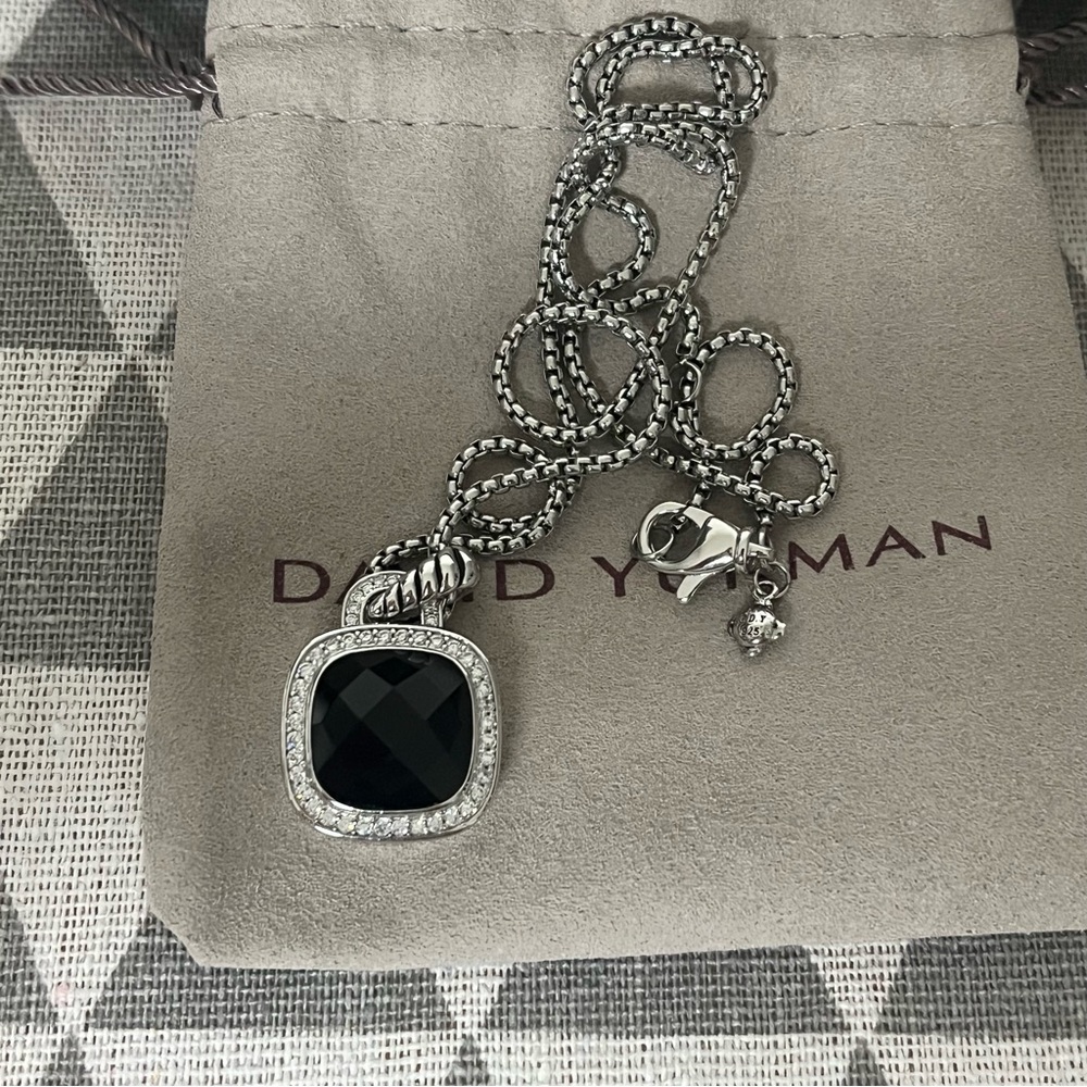 David Yurman Sterling Silver Black Onyx Diamond Albion Pendant Necklace